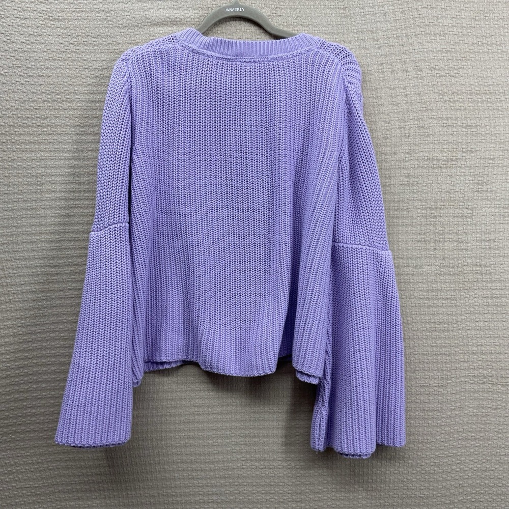 FREE PEOPLE Purple Lilac Women's XL Bell Sleeve Cotton V-neck Sweater NWOT - Picture 10 of 12